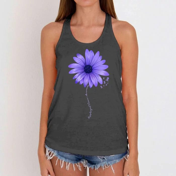 Esophageal Cancer Awareness Sunflower Periwinkle ribbon Women's Knotted Racerback Tank