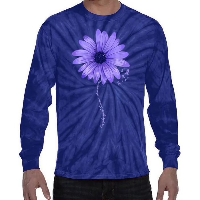 Esophageal Cancer Awareness Sunflower Periwinkle ribbon Tie-Dye Long Sleeve Shirt