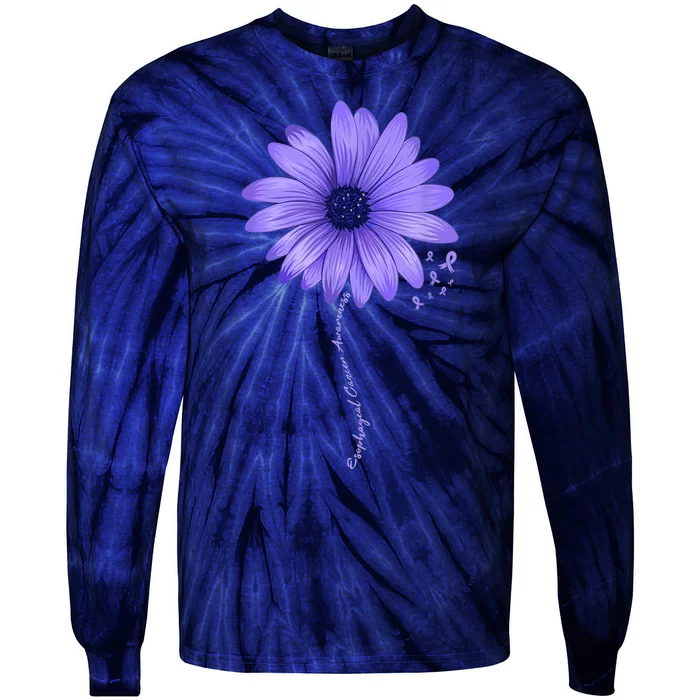 Esophageal Cancer Awareness Sunflower Periwinkle ribbon Tie-Dye Long Sleeve Shirt