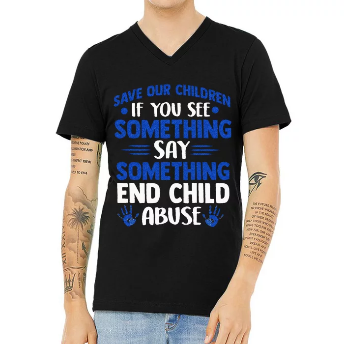 End Child Abuse Child Abuse Prevention Awareness V-Neck T-Shirt