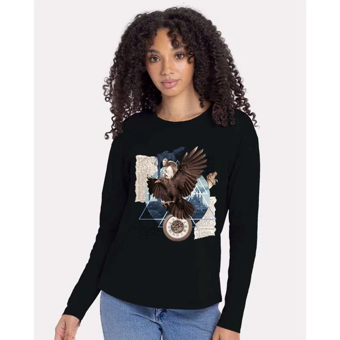 Eagle Collage Ancient Artifact Piece Womens Cotton Relaxed Long Sleeve T-Shirt