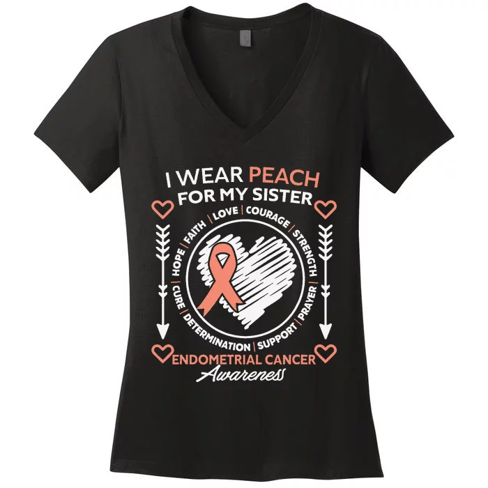 Endometrial Cancer Awareness Wear Peach My Sister Support Women's V-Neck T-Shirt