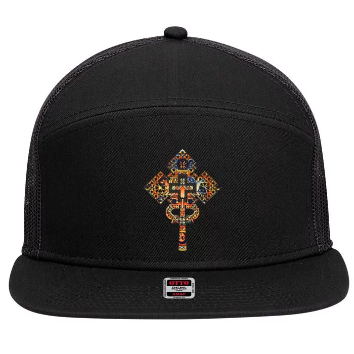 Ethiopian Christian Art Christ In Glory Ethiopian Cross 7 Panel Mesh Trucker Snapback Hat