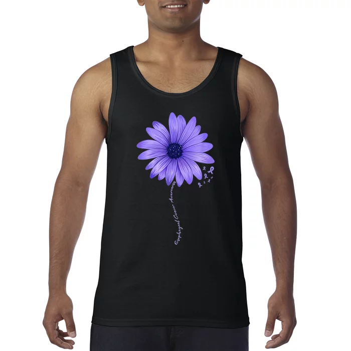 Esophageal Cancer Awareness Sunflower Periwinkle ribbon Tank Top