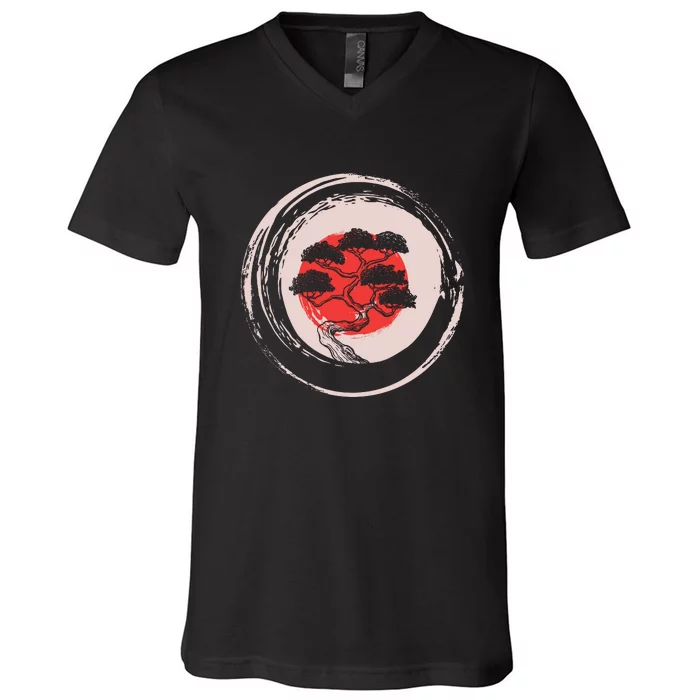 Enso Circle Bonsai Tree V-Neck T-Shirt