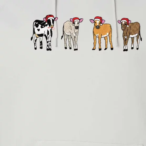 Embroidered Christmas Cow Performance Fleece Hoodie