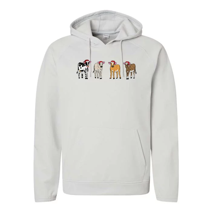 Embroidered Christmas Cow Performance Fleece Hoodie