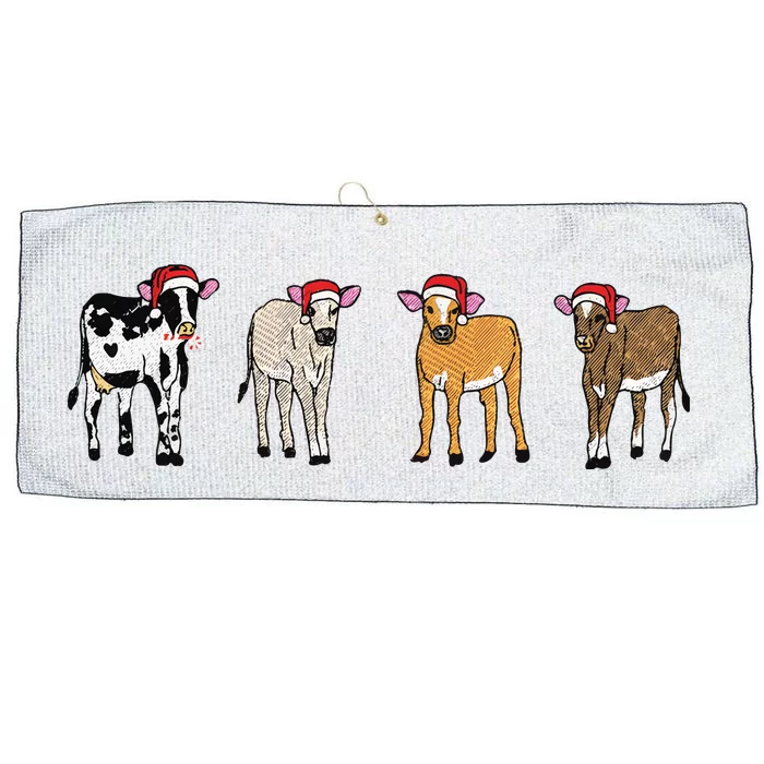 Embroidered Christmas Cow Large Microfiber Waffle Golf Towel