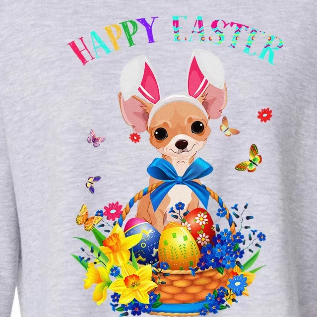 Easter Cute Chihuahua Dog Lover Gifts Bunny Eggs Easter Cropped Pullover Crew