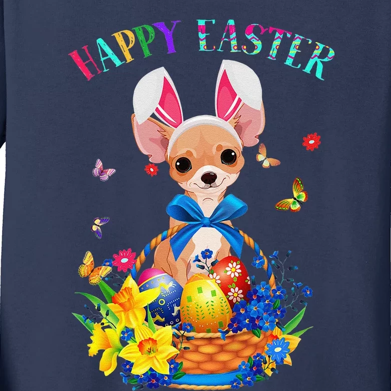 Easter Cute Chihuahua Dog Lover Gifts Bunny Eggs Easter Kids Long Sleeve Shirt