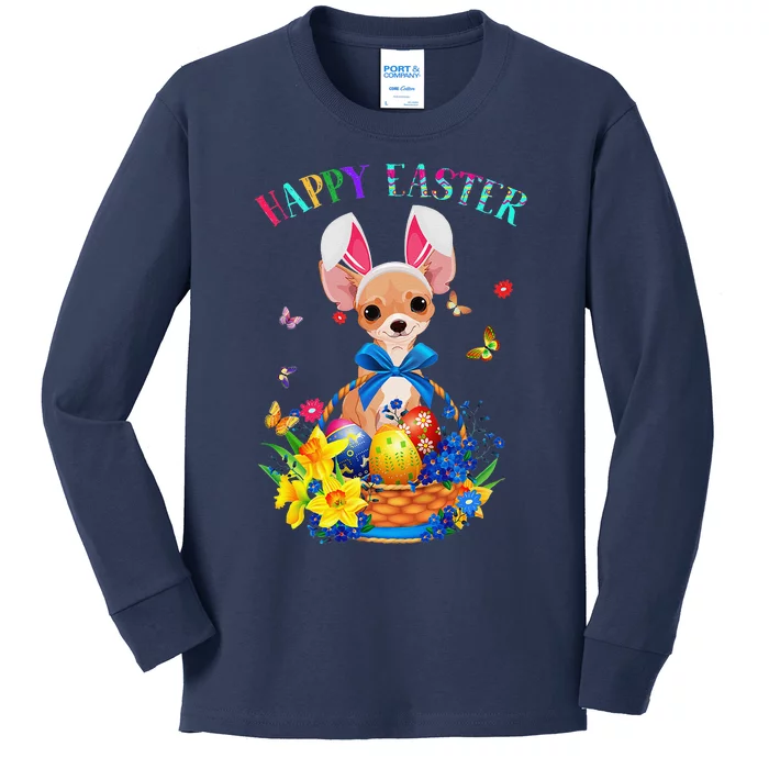 Easter Cute Chihuahua Dog Lover Gifts Bunny Eggs Easter Kids Long Sleeve Shirt