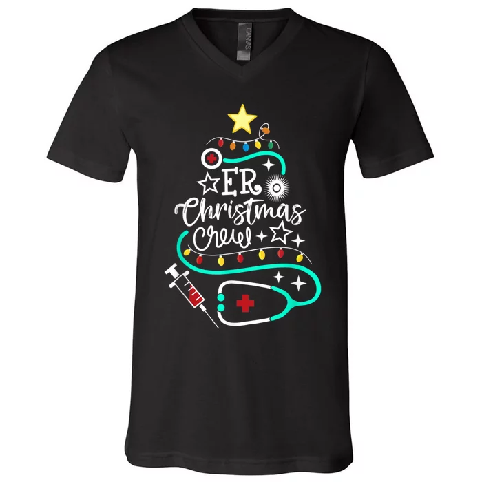 ER Christmas Crew Emergency Room Nurse ER Techs Secretary V-Neck T-Shirt