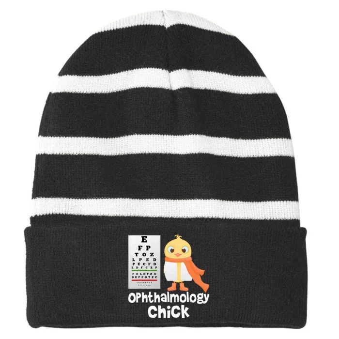 Eye Chart Cute Ophthalmology Optician Chick Striped Beanie with Solid Band