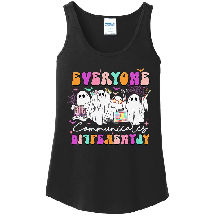 Everyone Communicates Differently Speech Therapy Halloween Ladies Essential Tank