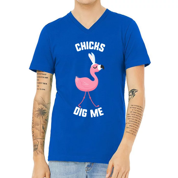 Easter Chicks Dig Me Flamingo Bunny Spring Egg Gift V-Neck T-Shirt