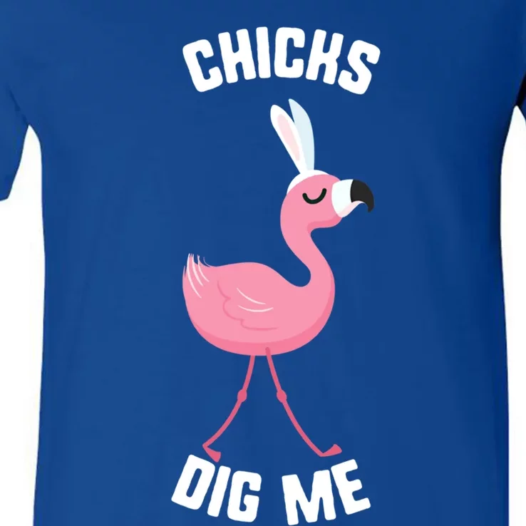 Easter Chicks Dig Me Flamingo Bunny Spring Egg Gift V-Neck T-Shirt