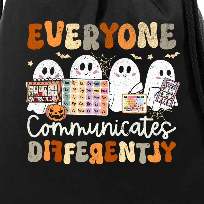 Everyone Communicates Differently Halloween Slp Sped Teacher Drawstring Bag