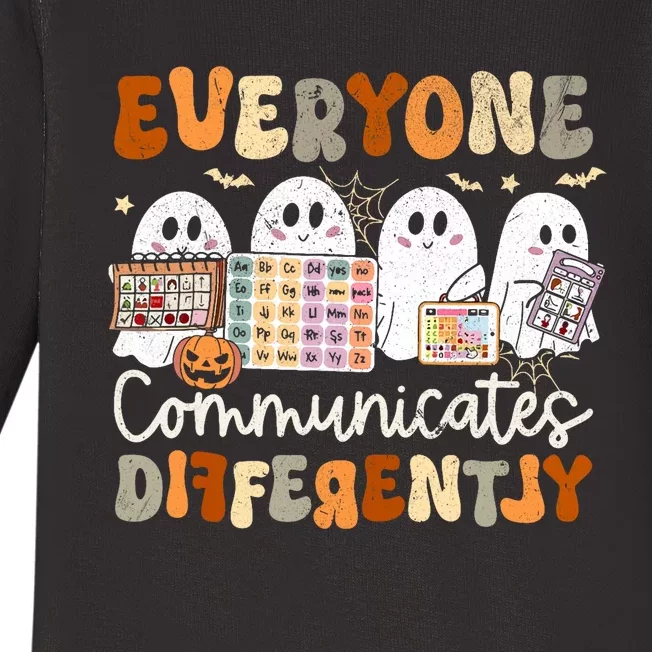 Everyone Communicates Differently Halloween Slp Sped Teacher Baby Long Sleeve Bodysuit