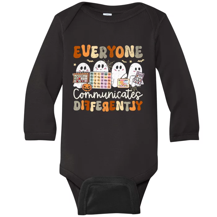 Everyone Communicates Differently Halloween Slp Sped Teacher Baby Long Sleeve Bodysuit