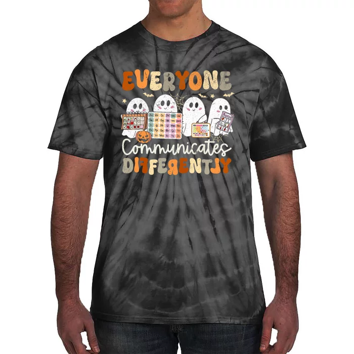 Everyone Communicates Differently Halloween Slp Sped Teacher Tie-Dye T-Shirt