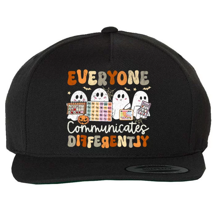 Everyone Communicates Differently Halloween Slp Sped Teacher Wool Snapback Cap