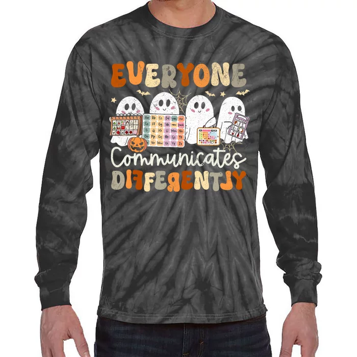 Everyone Communicates Differently Halloween Slp Sped Teacher Tie-Dye Long Sleeve Shirt