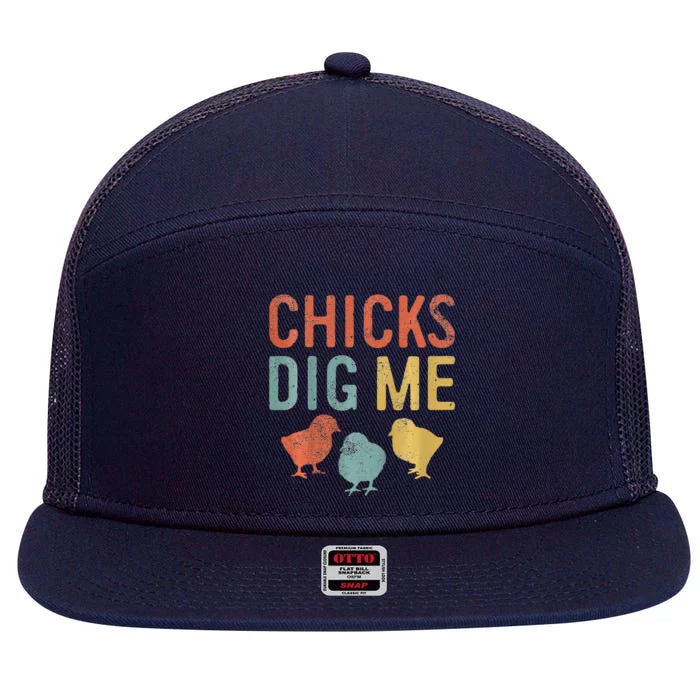 Easter Chicks Dig Me Retro Vintage Chickens Spring Gift 7 Panel Mesh Trucker Snapback Hat