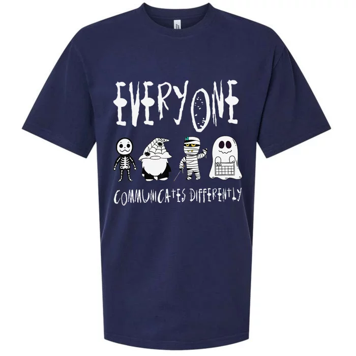 Everyone Communicates Differently Halloween Autism Teacher Sueded Cloud Jersey T-Shirt