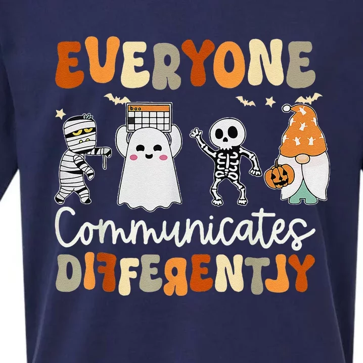 Everyone Communicates Differently Speech Therapy Halloween Sueded Cloud Jersey T-Shirt