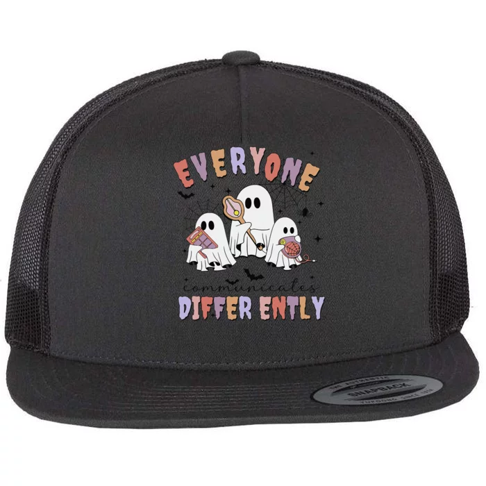 Everyone Communicates Differently Halloween Sped Teacher Flat Bill Trucker Hat