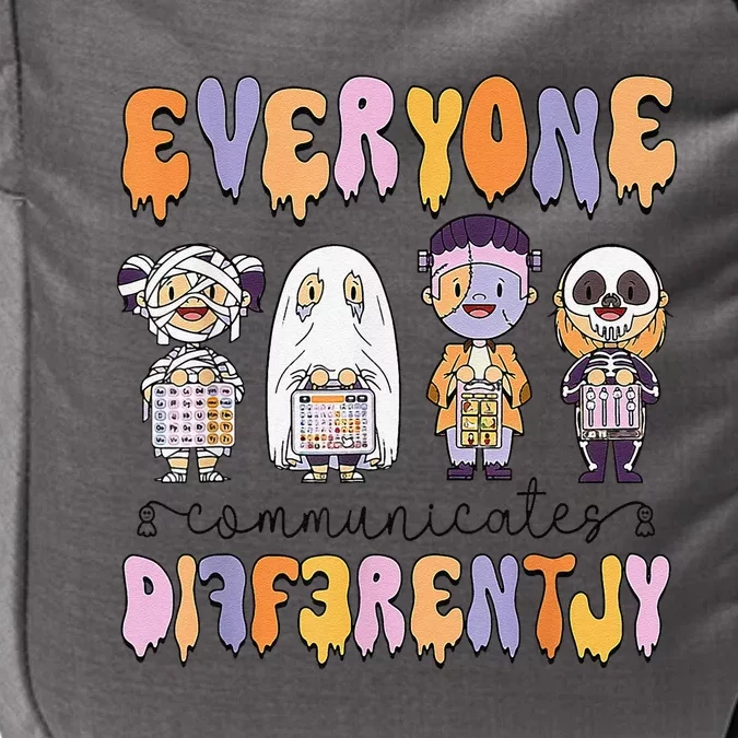 Everyone Communicate Differently Speech Therapy Halloween Impact Tech Backpack