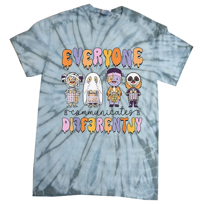 Everyone Communicate Differently Speech Therapy Halloween Tie-Dye T-Shirt