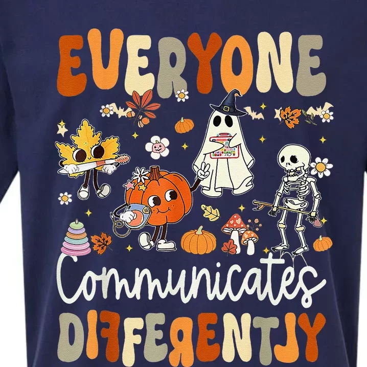 Everyone Communicates Differently Speech Therapy Halloween Sueded Cloud Jersey T-Shirt