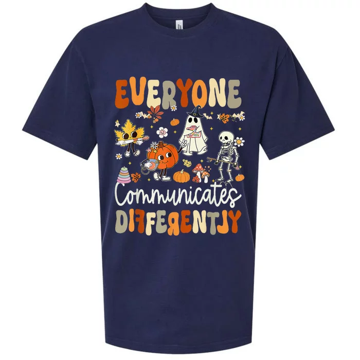 Everyone Communicates Differently Speech Therapy Halloween Sueded Cloud Jersey T-Shirt