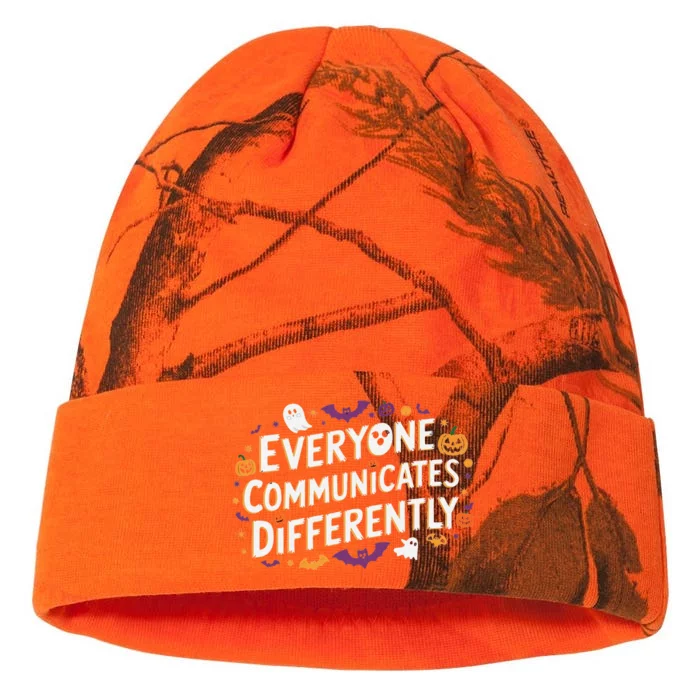 Everyone Communicates Differently Speech Therapy Halloween Kati - 12in Camo Beanie