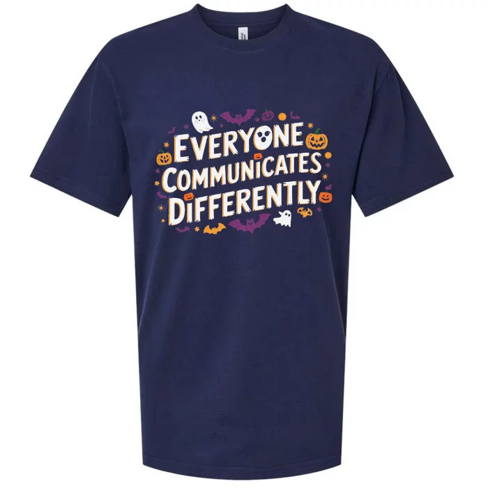 Everyone Communicates Differently Speech Therapy Halloween Sueded Cloud Jersey T-Shirt