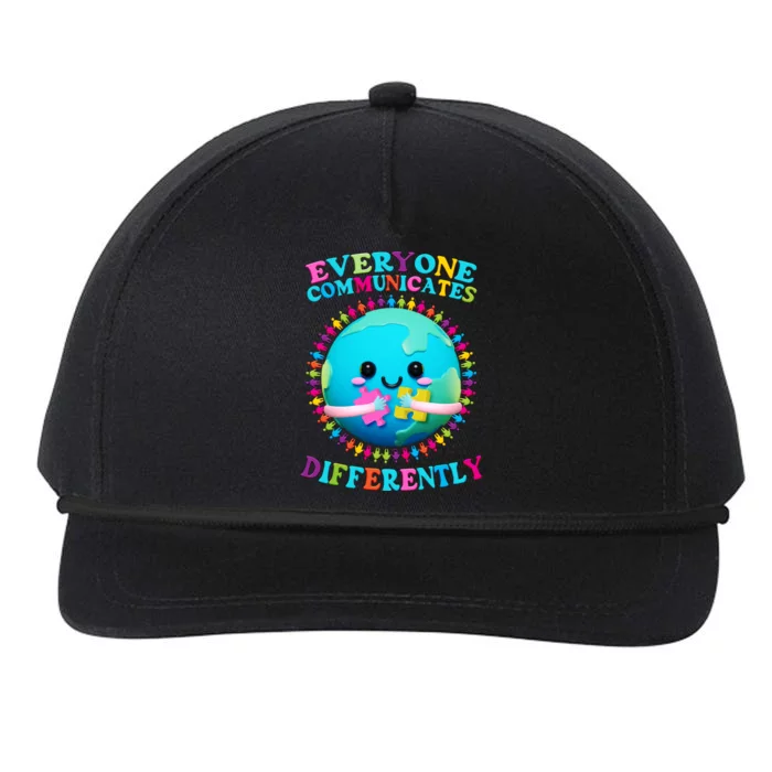 Everyone Communicated Differently Autism Awareness Acceptance Snapback Five-Panel Rope Hat