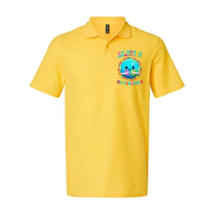 Everyone Communicated Differently Autism Awareness Acceptance Softstyle Adult Sport Polo