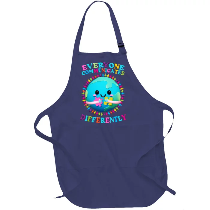 Everyone Communicated Differently Autism Awareness Acceptance Full-Length Apron With Pocket