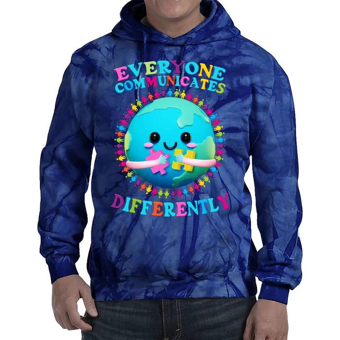 Everyone Communicated Differently Autism Awareness Acceptance Tie Dye Hoodie