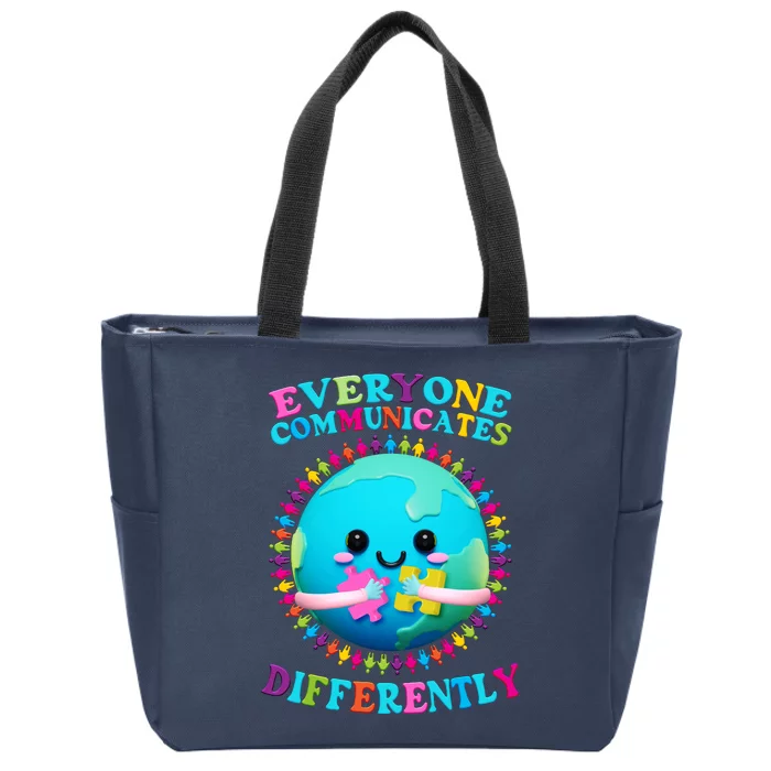 Everyone Communicated Differently Autism Awareness Acceptance Zip Tote Bag