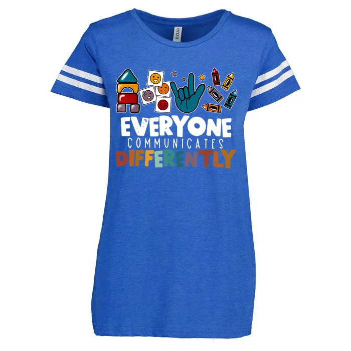 Everyone Communicate Differently Autism Awareness Day Enza Ladies Jersey Football T-Shirt