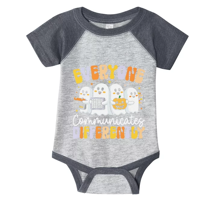 Everyone Communicates Differently Halloween Teacher Infant Baby Jersey Bodysuit