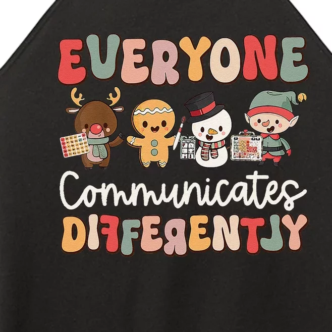 Everyone Communicates Differently Groovy Christmas Slp Xmas Women’s Perfect Tri Rocker Tank