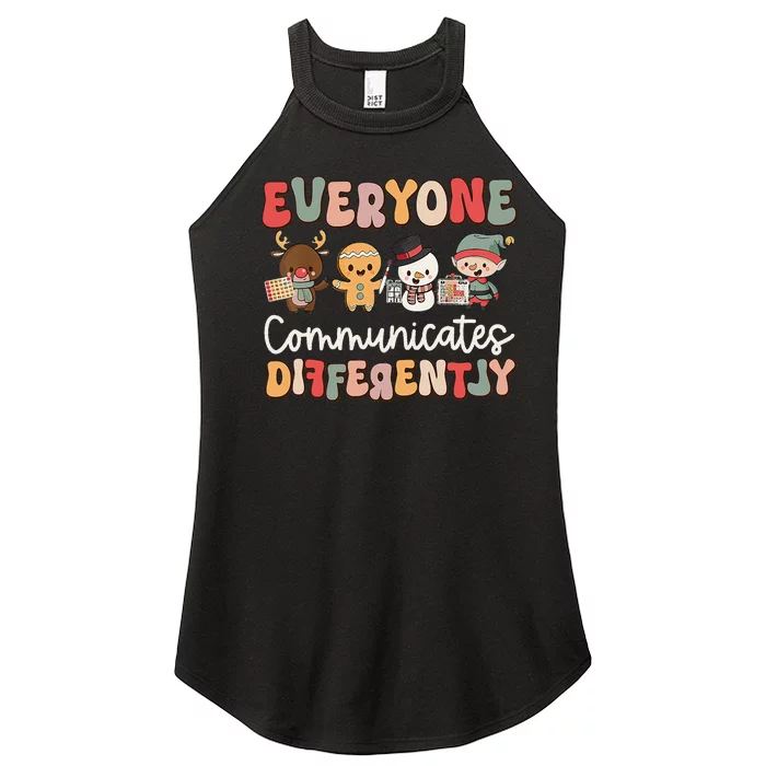 Everyone Communicates Differently Groovy Christmas Slp Xmas Women’s Perfect Tri Rocker Tank