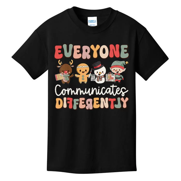 Everyone Communicates Differently Groovy Christmas Slp Xmas Kids T-Shirt