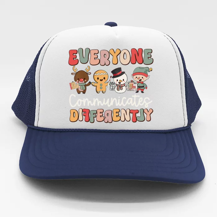 Everyone Communicates Differently Groovy Christmas Slp Xmas Trucker Hat