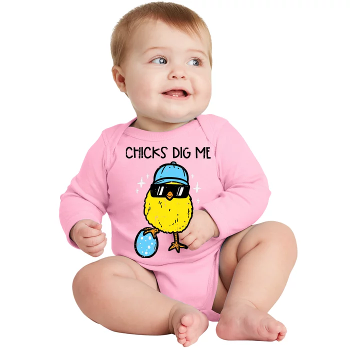 Easter Chicks Dig Me Cute Boy Teens Baby Long Sleeve Bodysuit