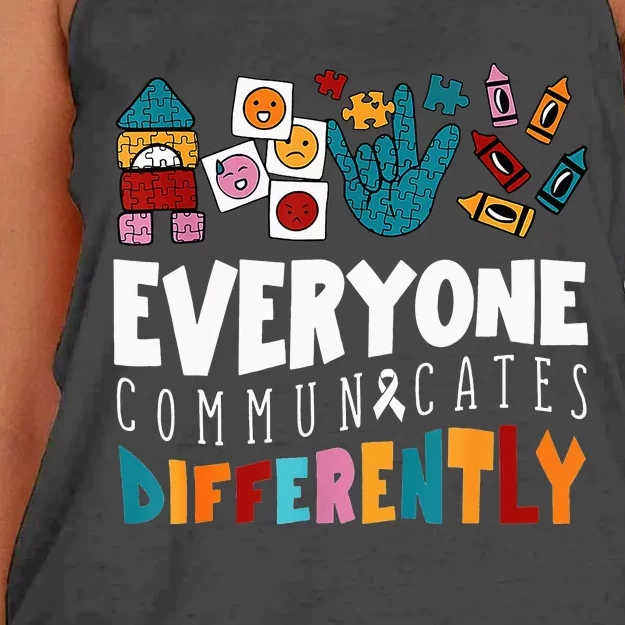 Everyone Communicates Differently Special Education Autism Women's Knotted Racerback Tank