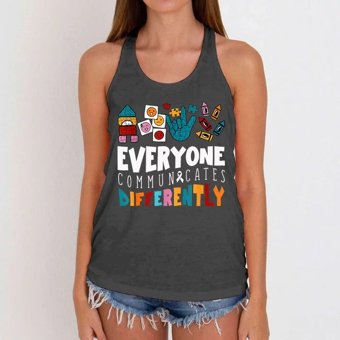 Everyone Communicates Differently Special Education Autism Women's Knotted Racerback Tank